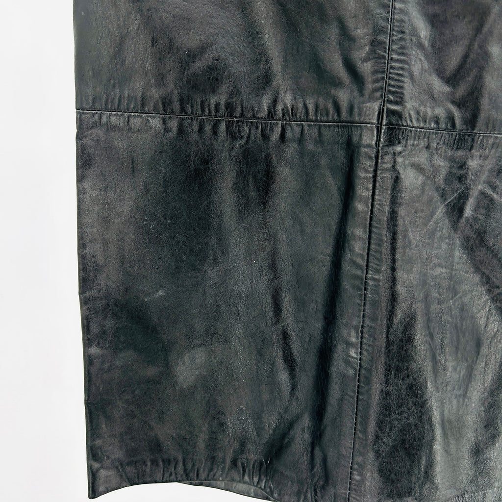 Vintage 80s Black Genuine Brazilian Leather High Waist Pencil Skirt