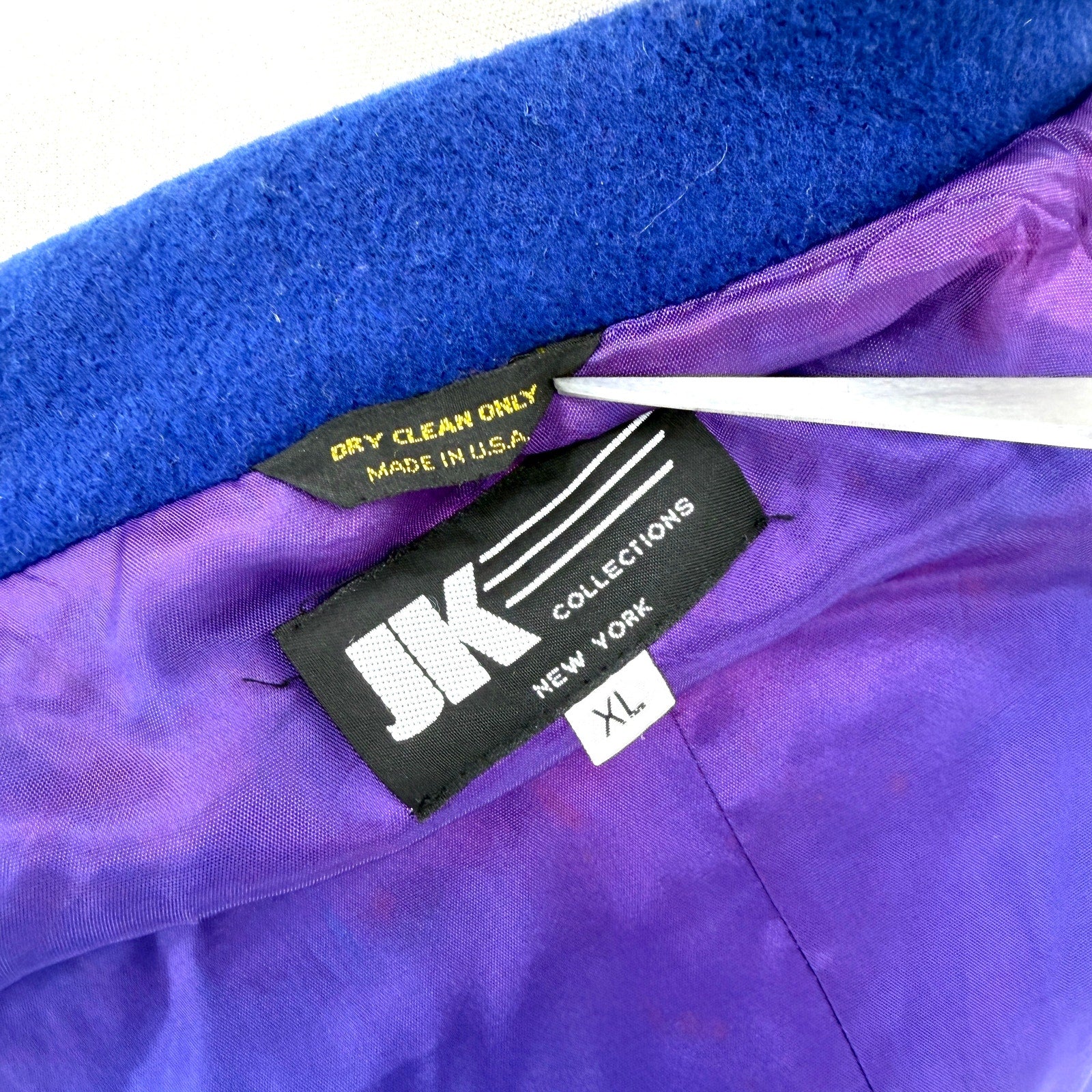 Vintage 80s JK Collections Blue Wool Oversized Bomber Jacket