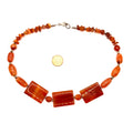Vintage 90s Carnelian Orange Mixed Bead Slab Station Statement Necklace