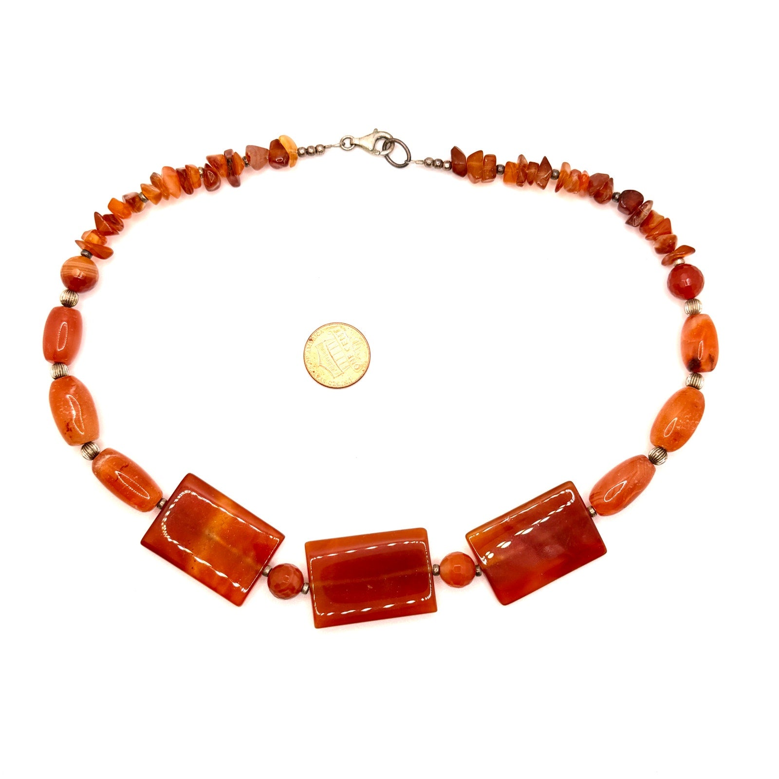 Vintage 90s Carnelian Orange Mixed Bead Slab Station Statement Necklace