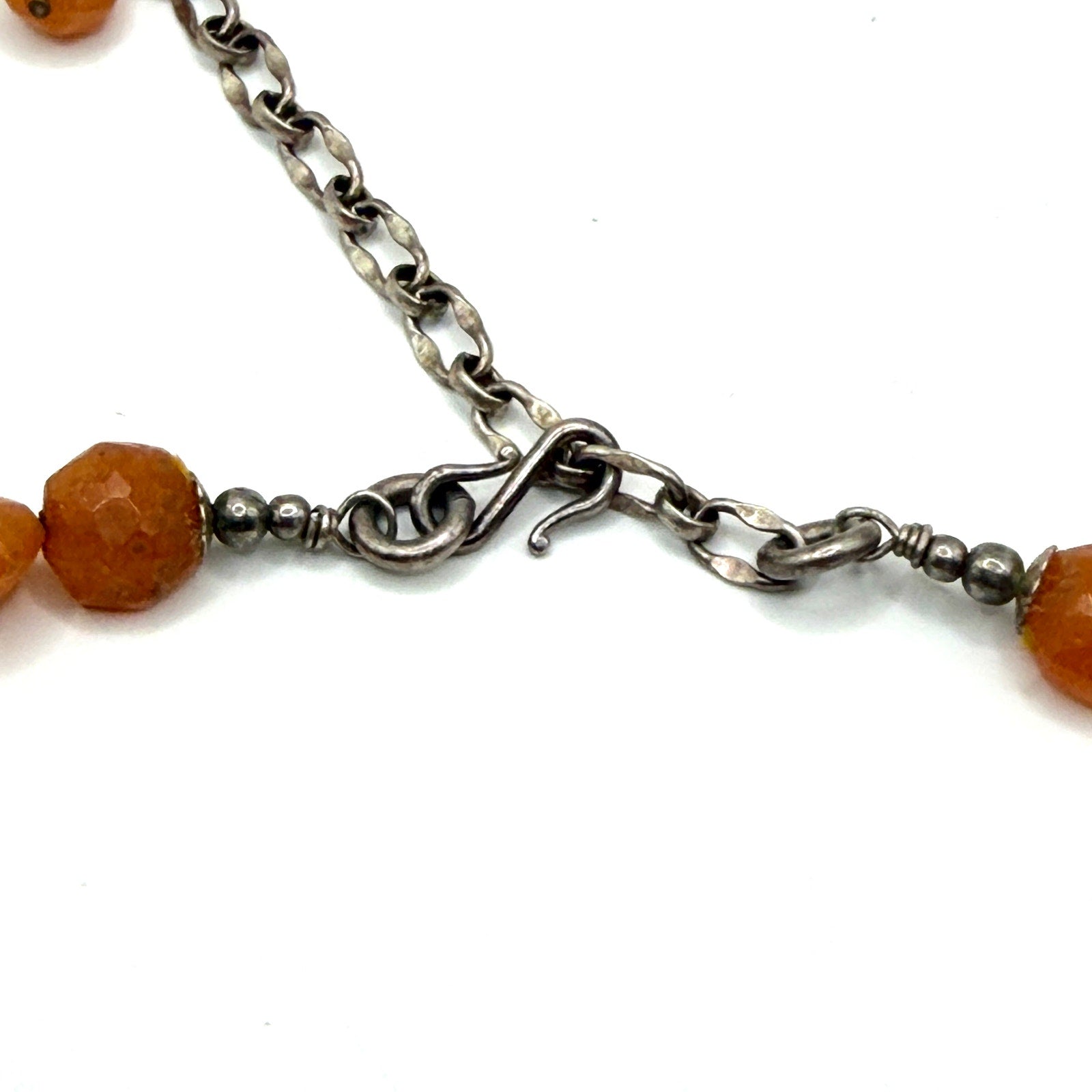 Vintage 90s Orange Aventurine Faceted Bead Statement Hook Necklace