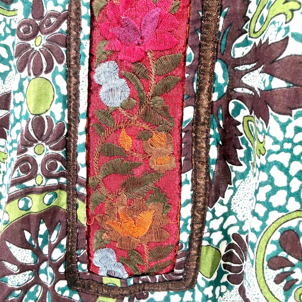 Green Maroon 100% Cotton Floral Embroidered Kurta Tunic