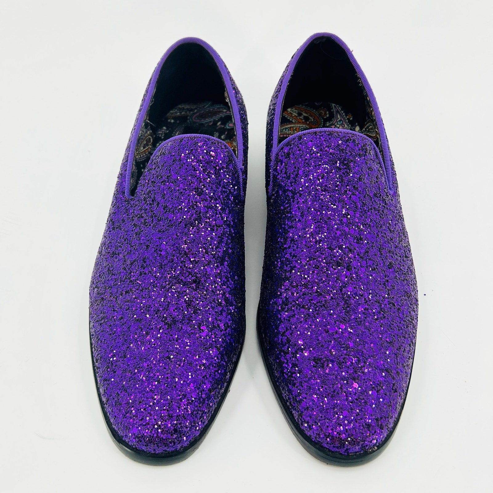 Enzo Romeo Purple Glitter Sparkle Slip-On Loafers Dress Shoes