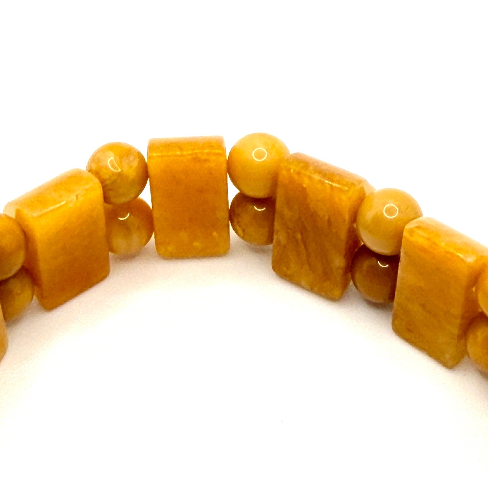 Vintage 90s Yellow Baltic Amber Barrel Bead Double Strand Stretch Bracelet