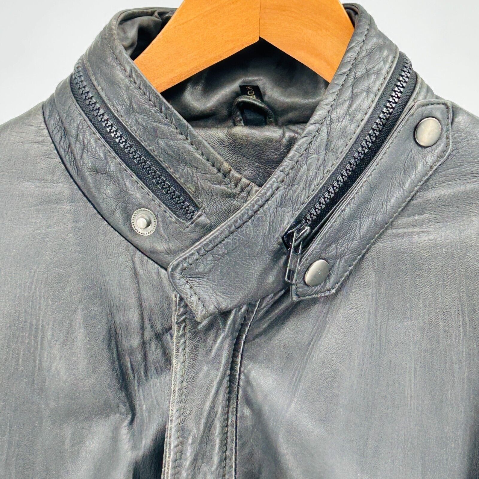 Vintage 80s Bloomingdale's Black Genuine Leather Distressed Bomber Jacket