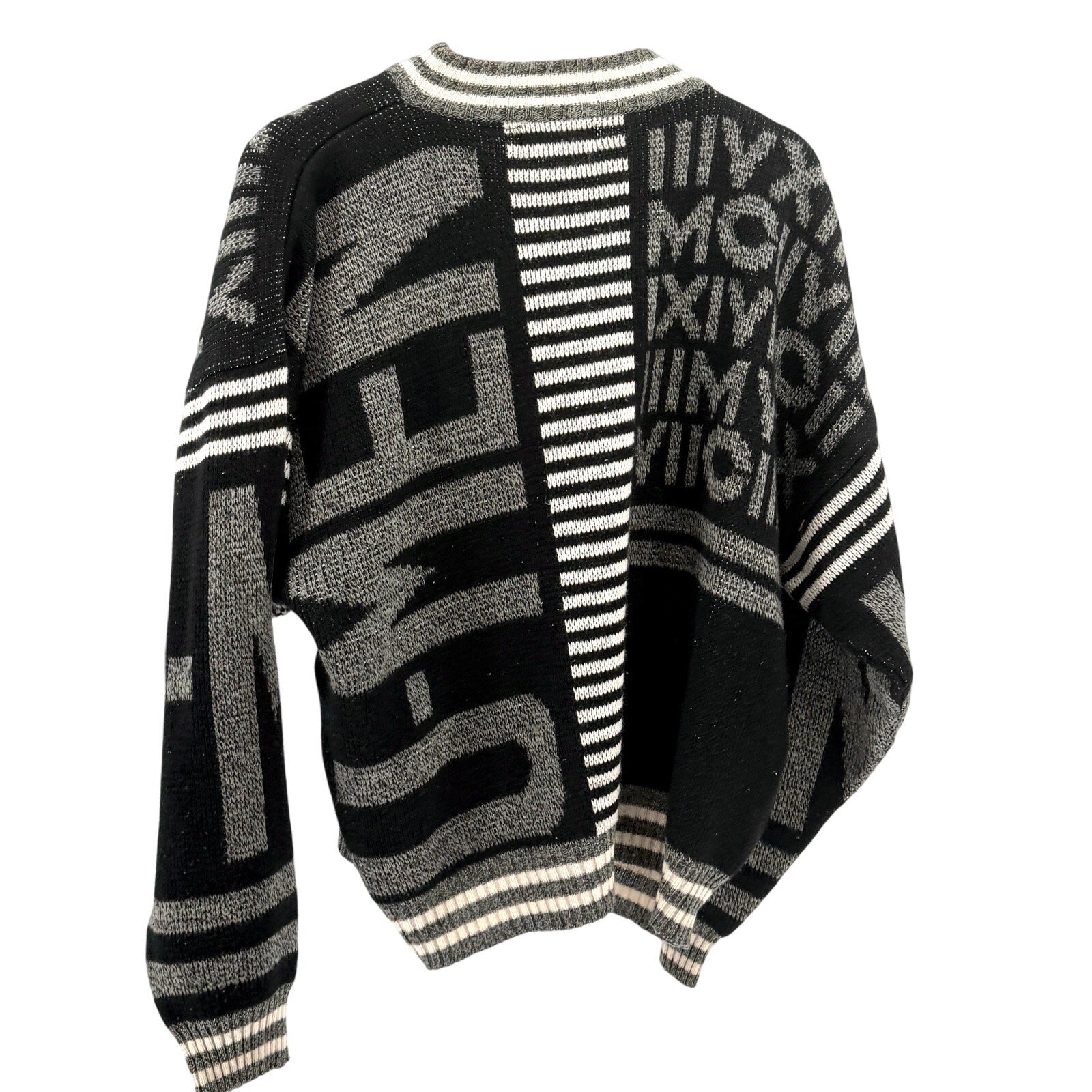 Vintage 80s Umen Black Gray Graphic Roman Numeral Geometric Knit Sweater