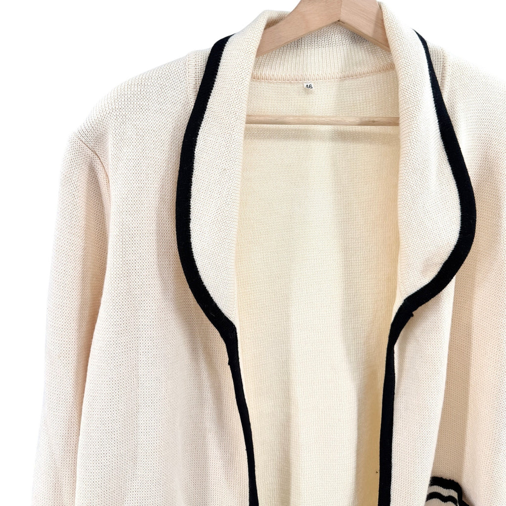 Vintage 90s Cream 100% Merino Wool Preppy Shawl Collar Cardigan