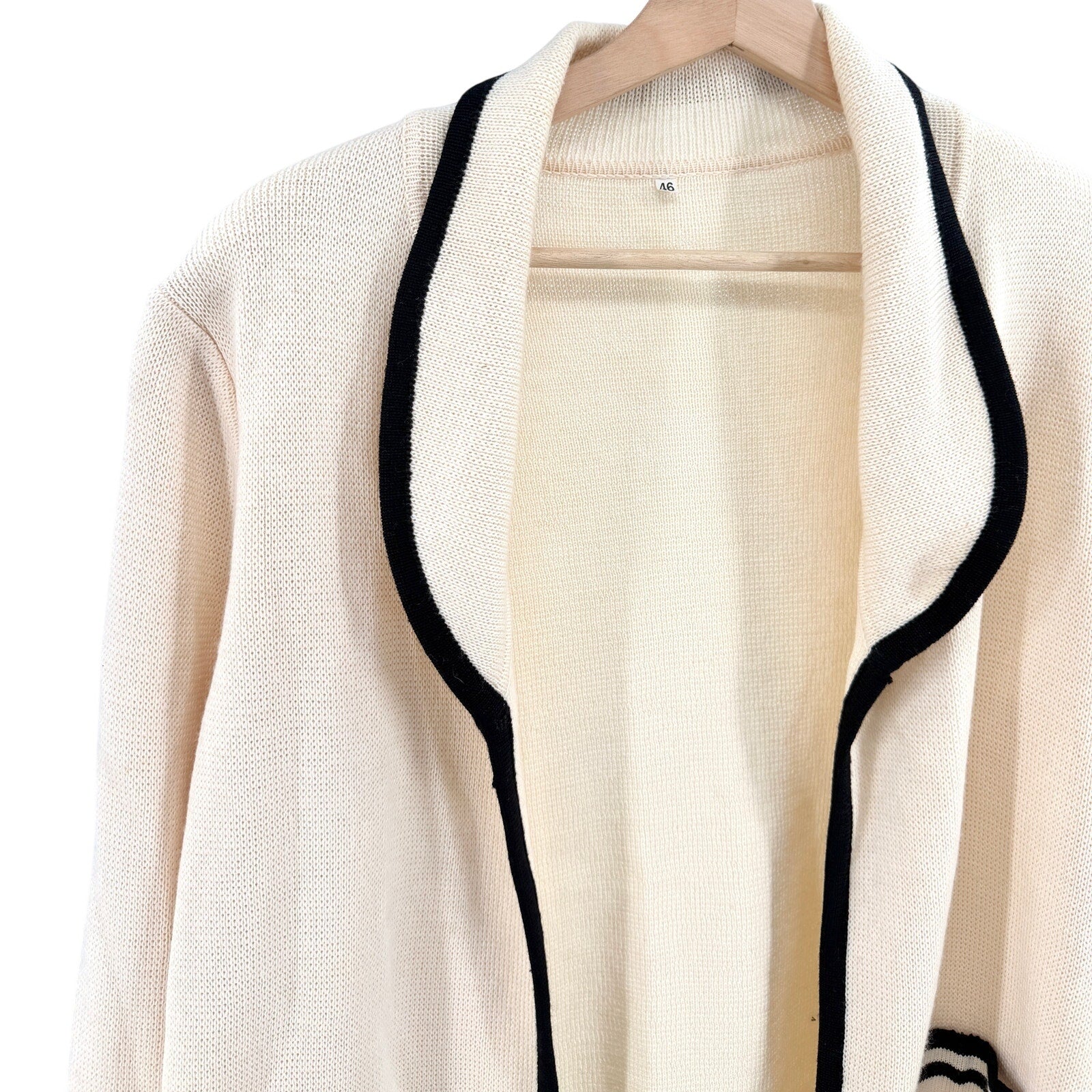 Vintage 90s Cream 100% Merino Wool Preppy Shawl Collar Cardigan