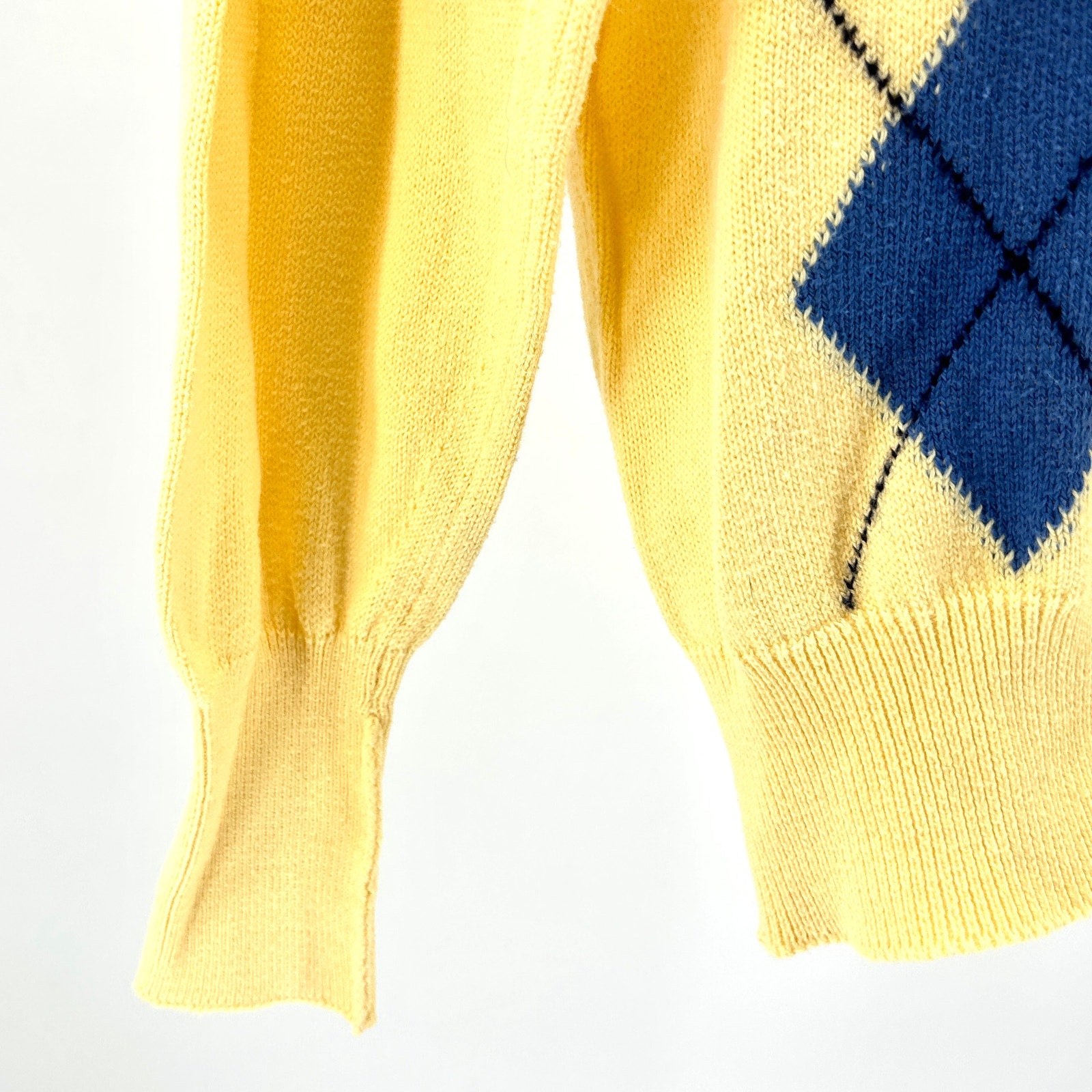 Vintage 90s Clark & Gregory Yellow 100% Cotton Argyle Knit Sweater