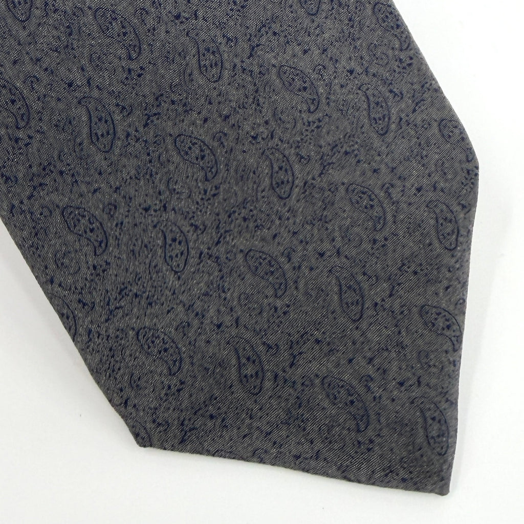 Vintage 80s Calvin Klein Indigo Blue 100% Silk Paisley Italo-Preppy Necktie