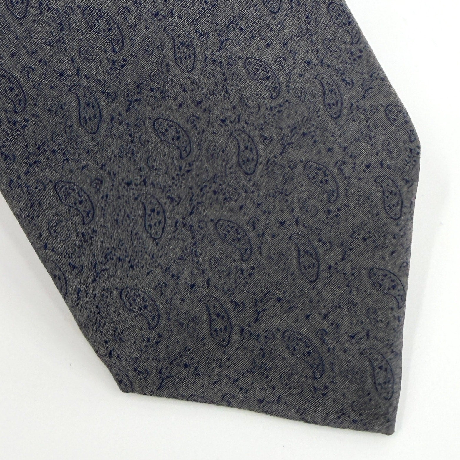 Vintage 80s Calvin Klein Indigo Blue 100% Silk Paisley Italo-Preppy Necktie