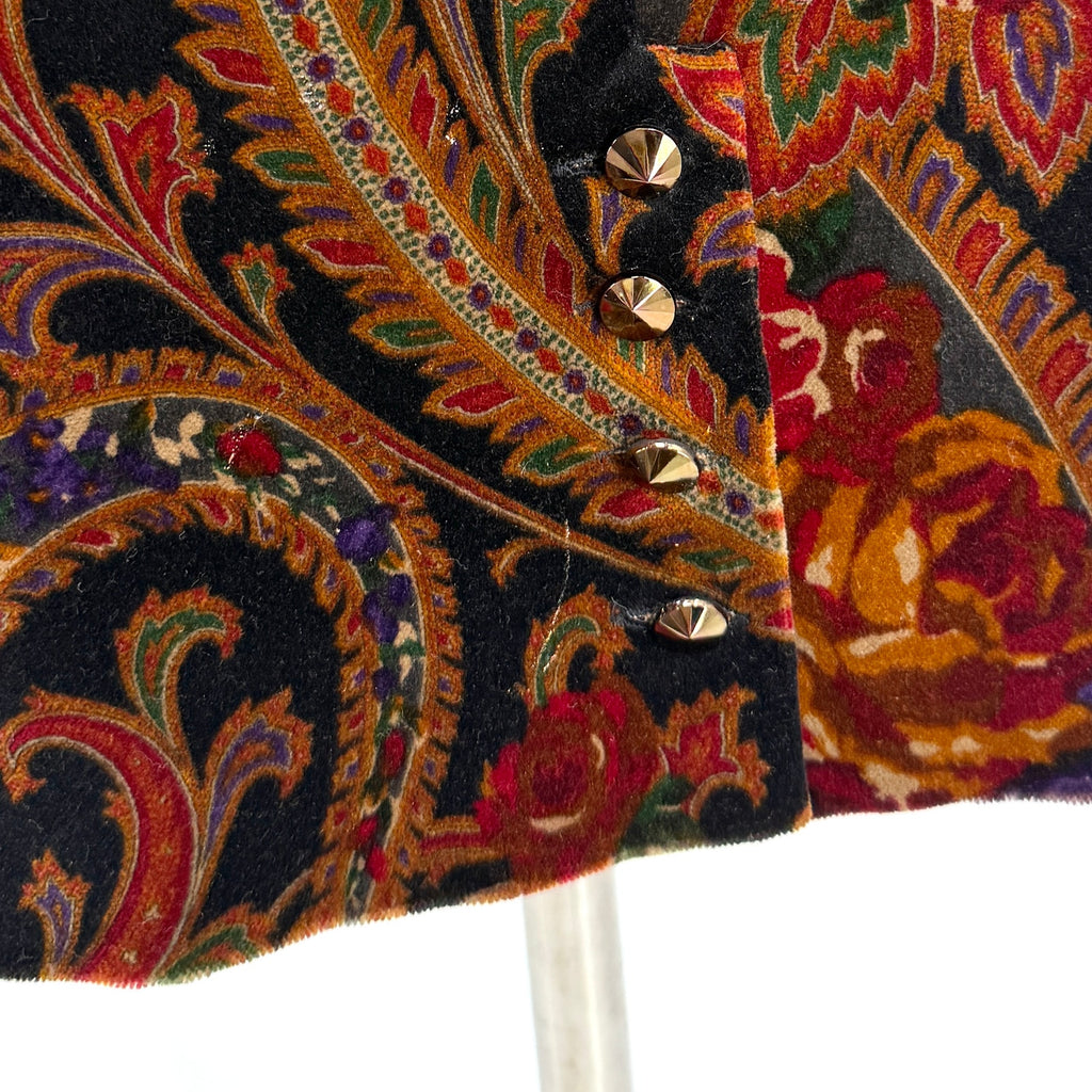 Vintage 90s Janine Black Red Ornate Baroque Floral Velvet Pencil Skirt