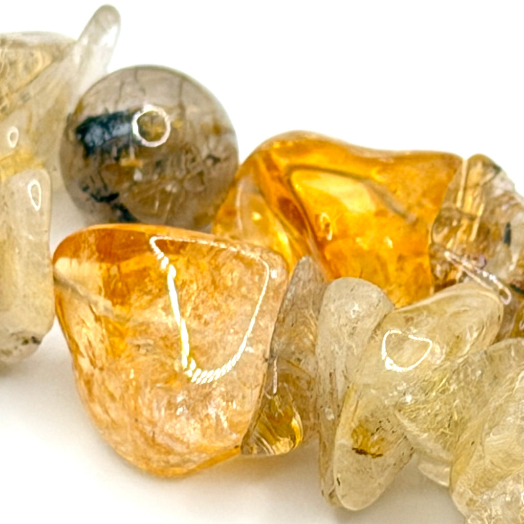 Vintage 90s Golden Rutilated Quartz Citrine Massive Double Strand Chip Necklace