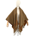 Vintage Y2K Earthy Copper Floral Fringe Wool Blend Open Front Poncho Wrap Ruana