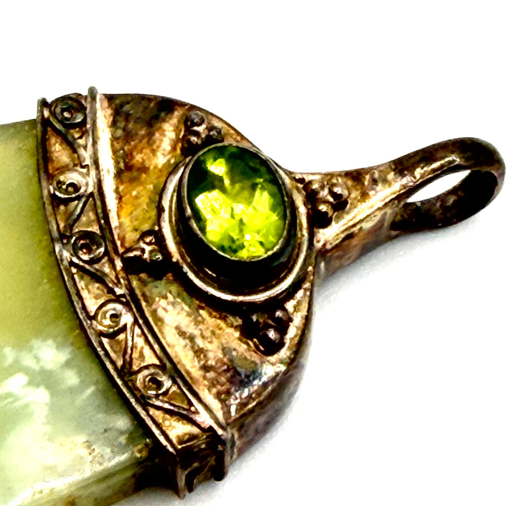 Vintage Y2K Signed Sajen Green Sterling Stone Peridot Pendant