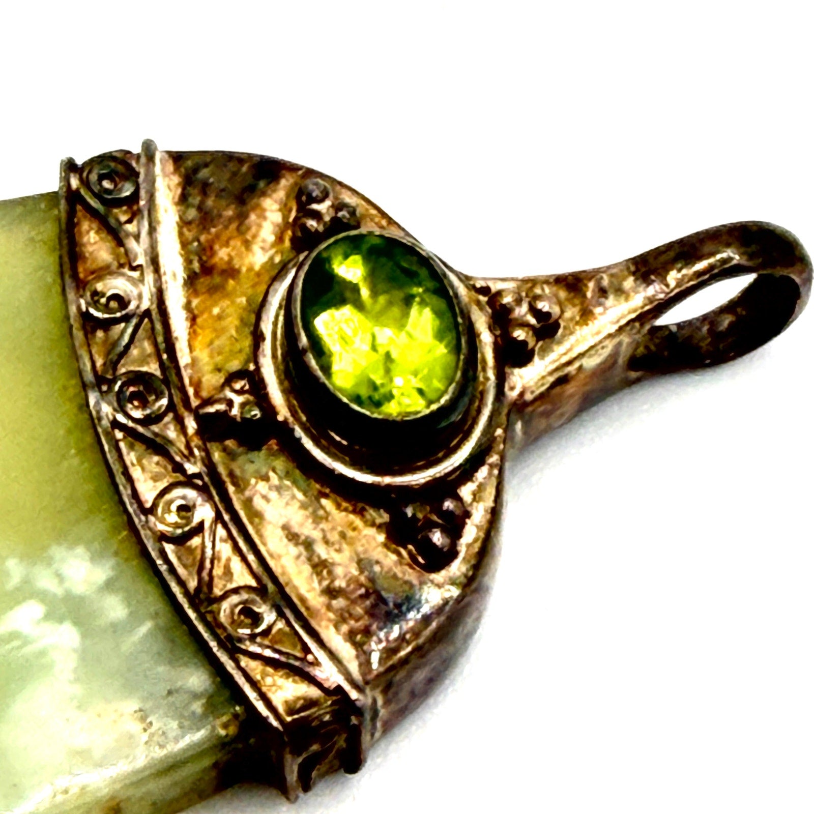 Vintage Y2K Signed Sajen Green Sterling Stone Peridot Pendant
