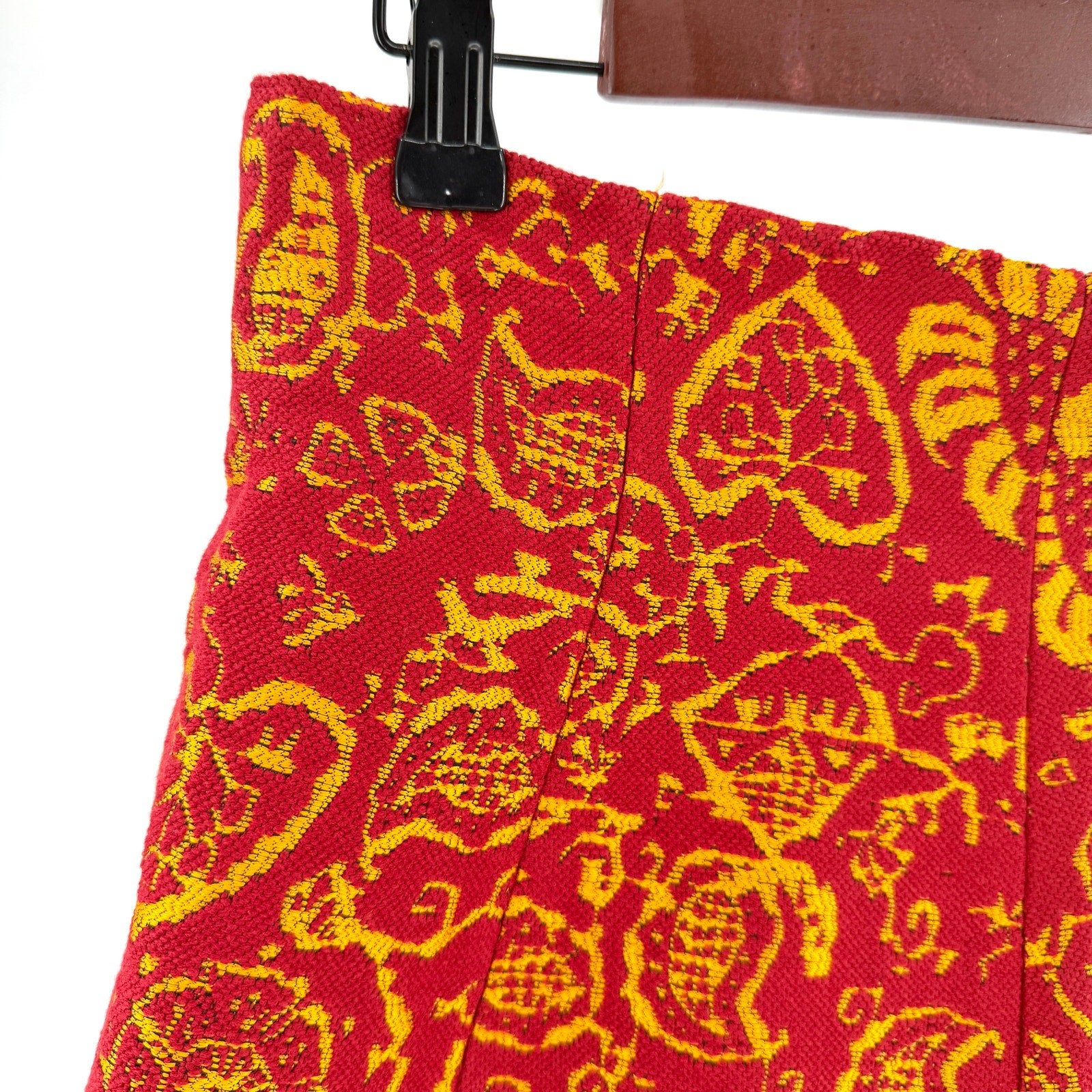 Bimba & Lola Brick Red Yellow Textured Tapestry A Line Skirt