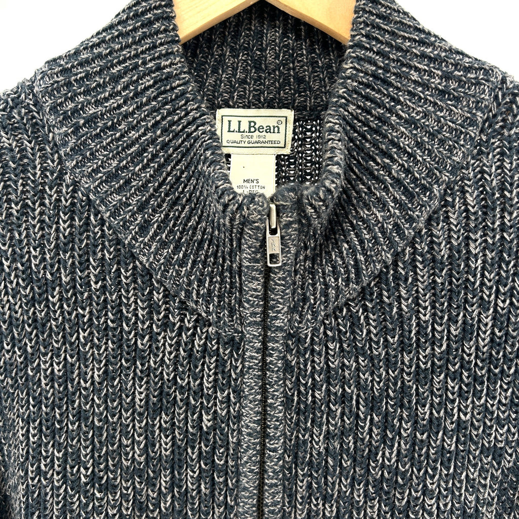 Vintage Y2K L.L.Bean Dark Indigo Grey 100% Cotton Full Zip Cardigan