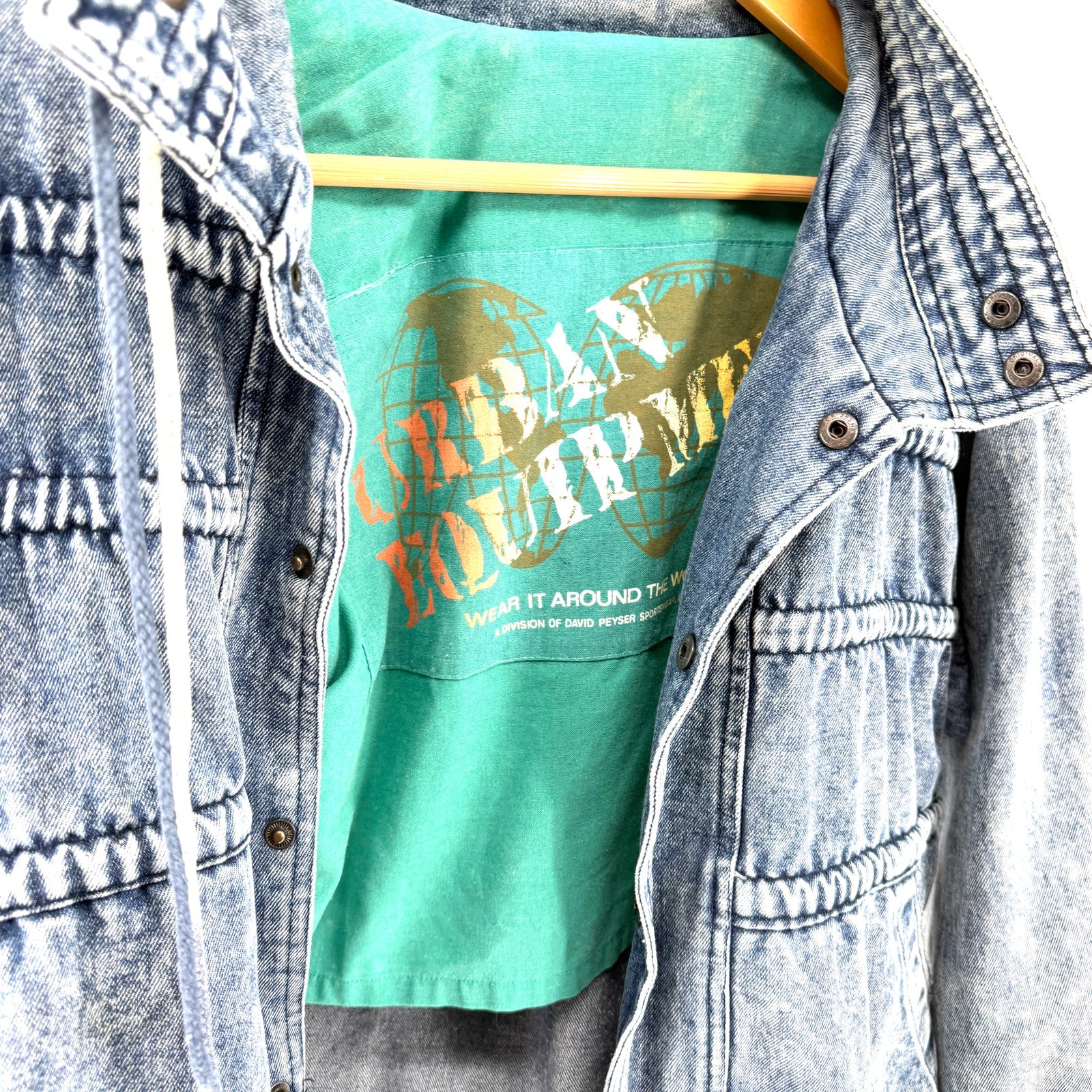 Vintage 80s Urban Equipment David Peyser Acid Wash Denim Bomber Jacket