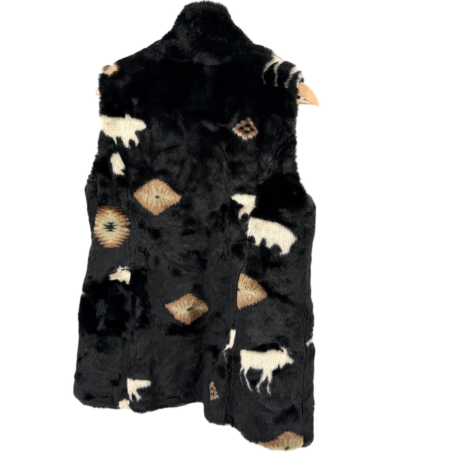 Vintage Y2K Black Mountain Black Faux Fur Southwest Wildlife Vest