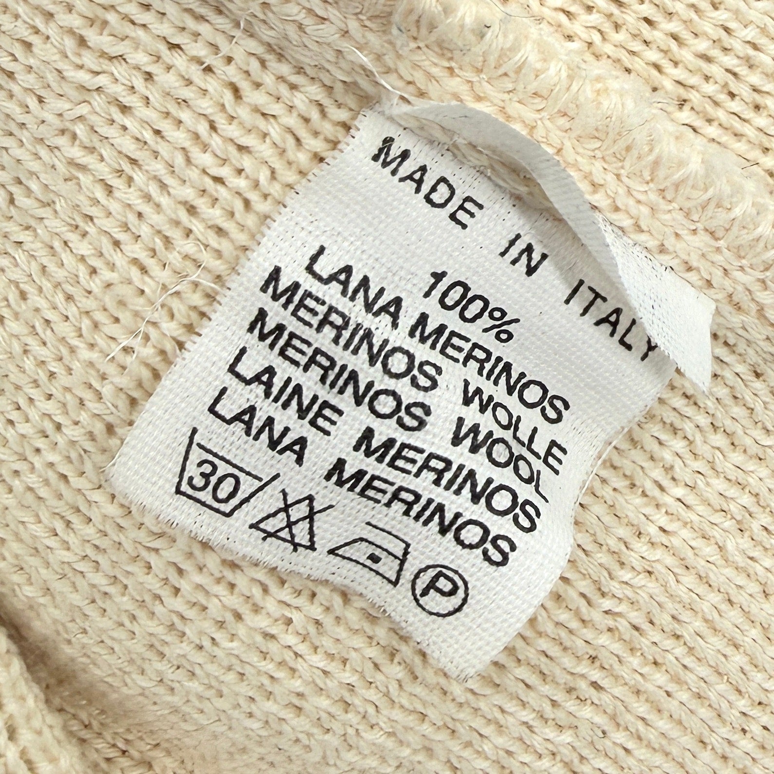 Vintage 90s Cream 100% Merino Wool Preppy Shawl Collar Cardigan
