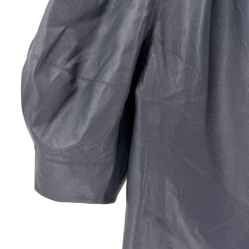 Rebecca Taylor Navy Blue Vegan Leather Silk Lined Puff Sleeve Top