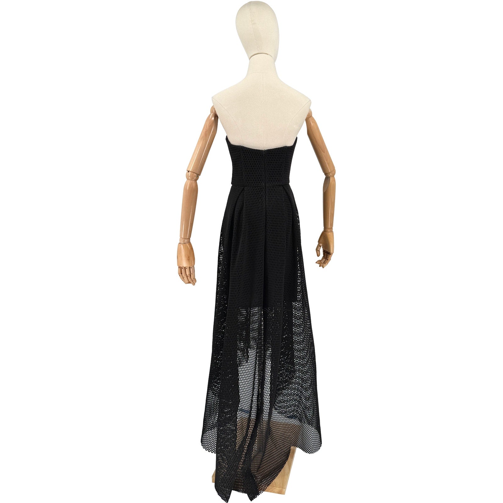 Eva Brazzi Black Strapless Mesh Net High Low Mini Dress