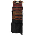 Vintage 90s Black Red Gold 100% Silk Tribal Woven Overlay Side Tie Shift Dress