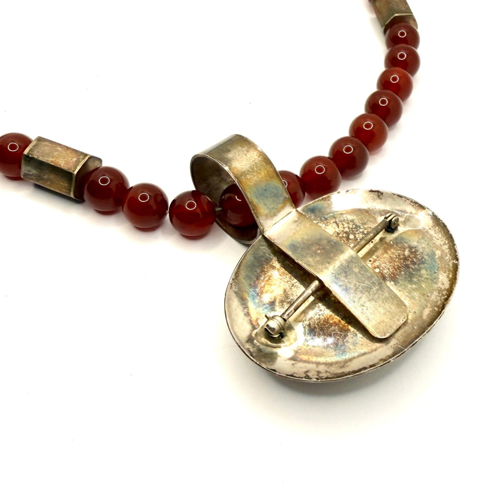 Vintage 90s Gale Self Choctaw Signed Sterling Silver Carnelian Pendant Necklace