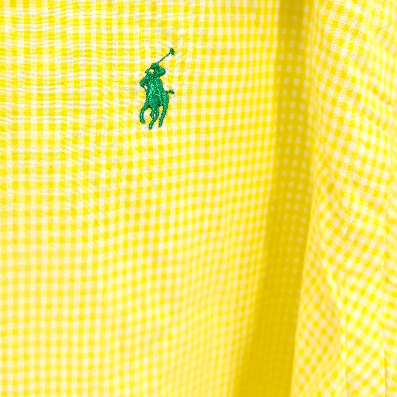 Ralph Lauren Yellow Gingham 100% Cotton Short Sleeve Button Down Shirt