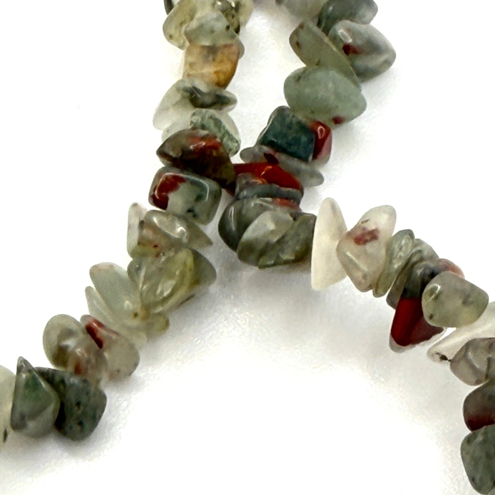 Vintage 90s Fancy Jasper Green Red Gemstone Chip Endless Layering Necklace