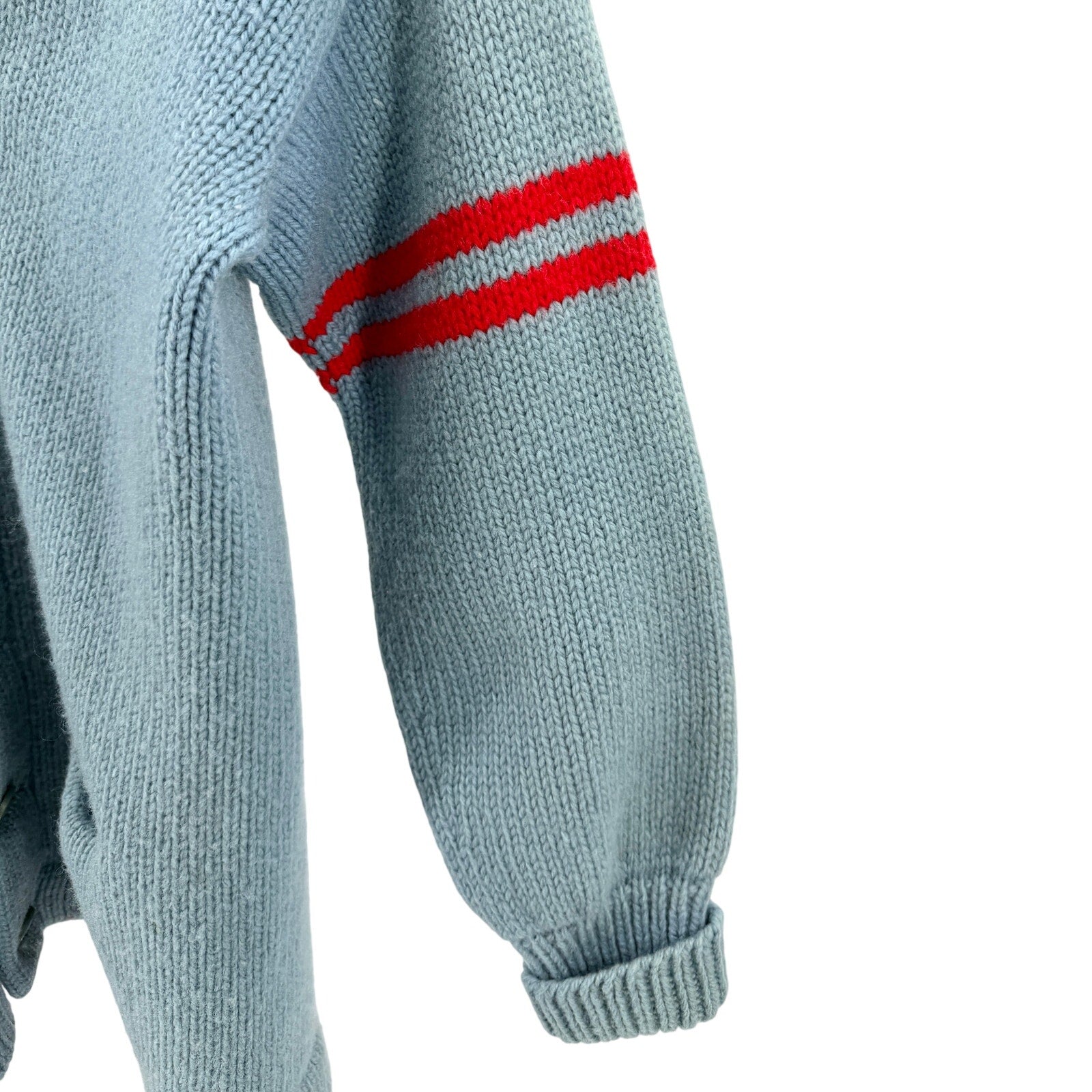 Vintage 70s Light Blue Varsity Letterman Cardigan Sweater