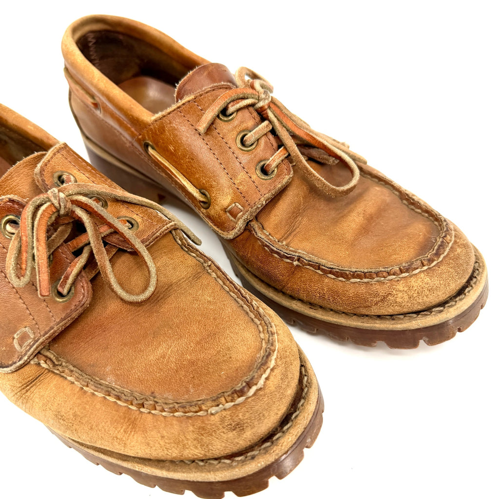 Vintage 90s Backroads Tan 100% Genuine Leather Rugged Lug Sole Loafers