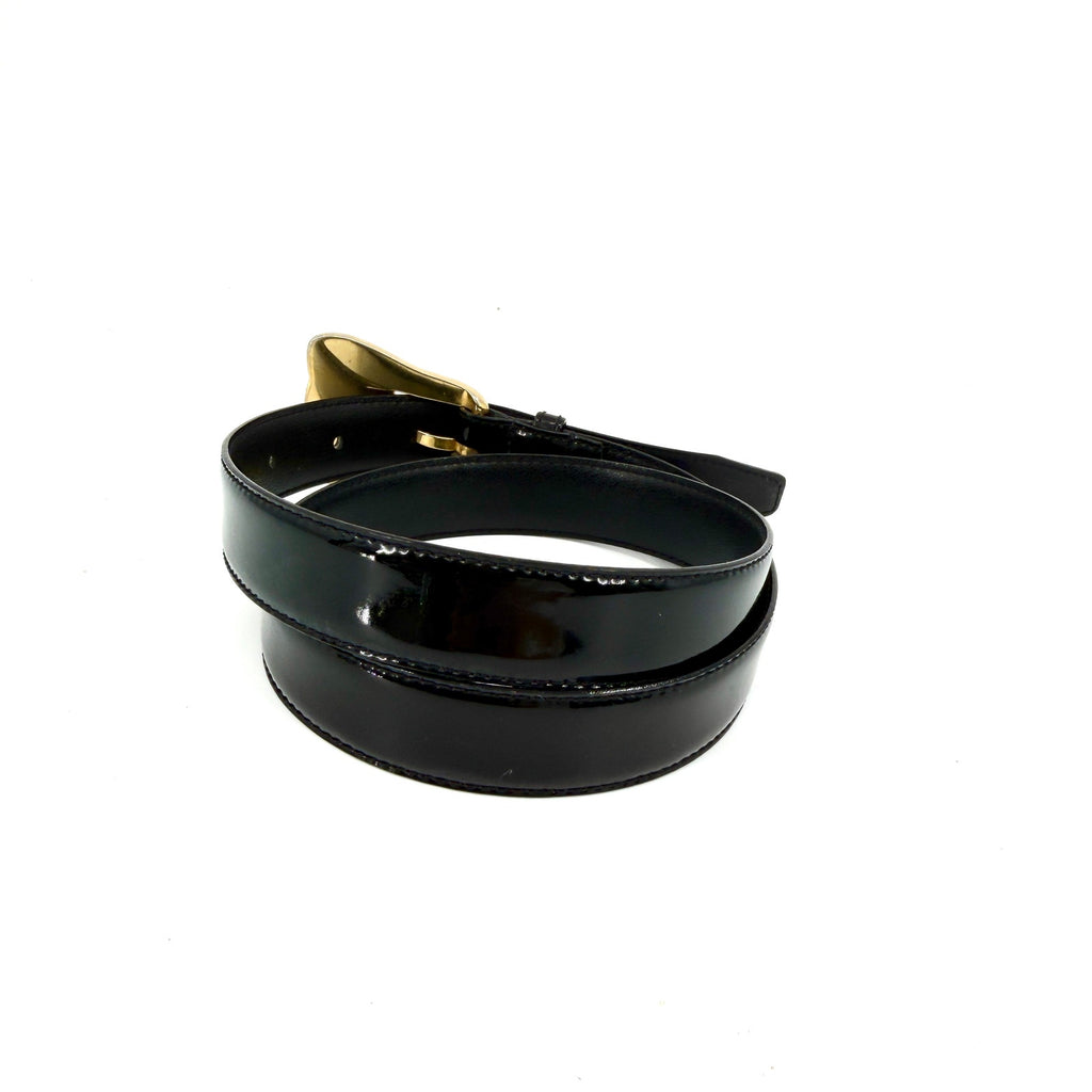 Vintage 90s Magid Black Patent Leather Statement Buckle Belt