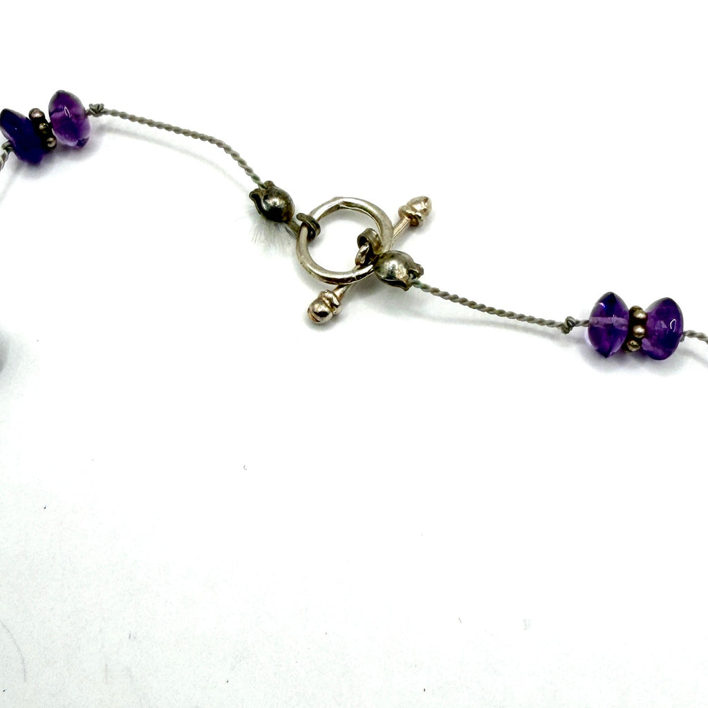 Vintage 90s Purple Grey Amethyst Pearl Tin Cup Toggle Necklace