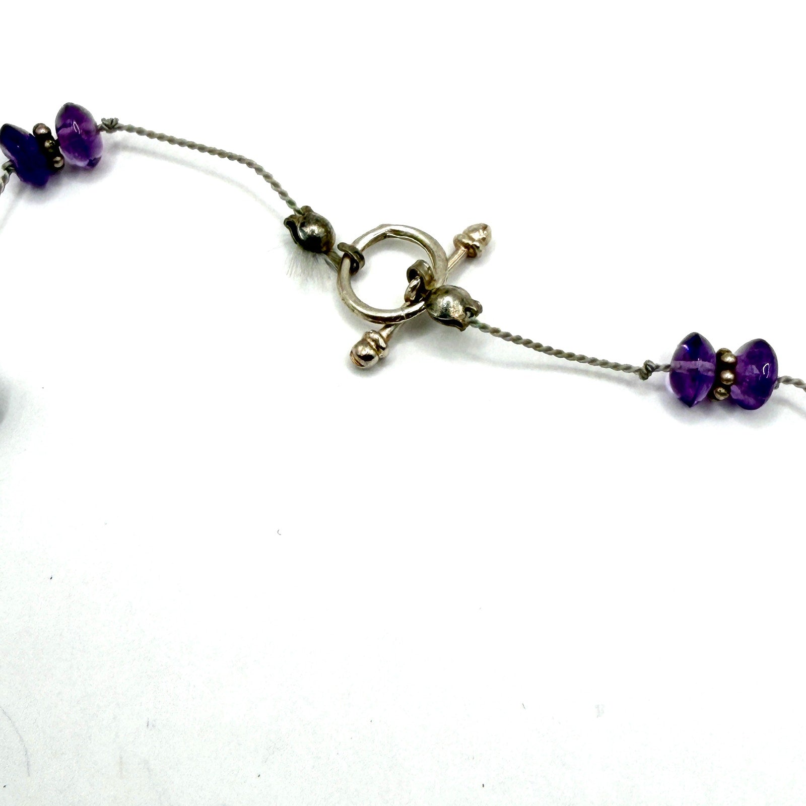 Vintage 90s Purple Grey Amethyst Pearl Tin Cup Toggle Necklace
