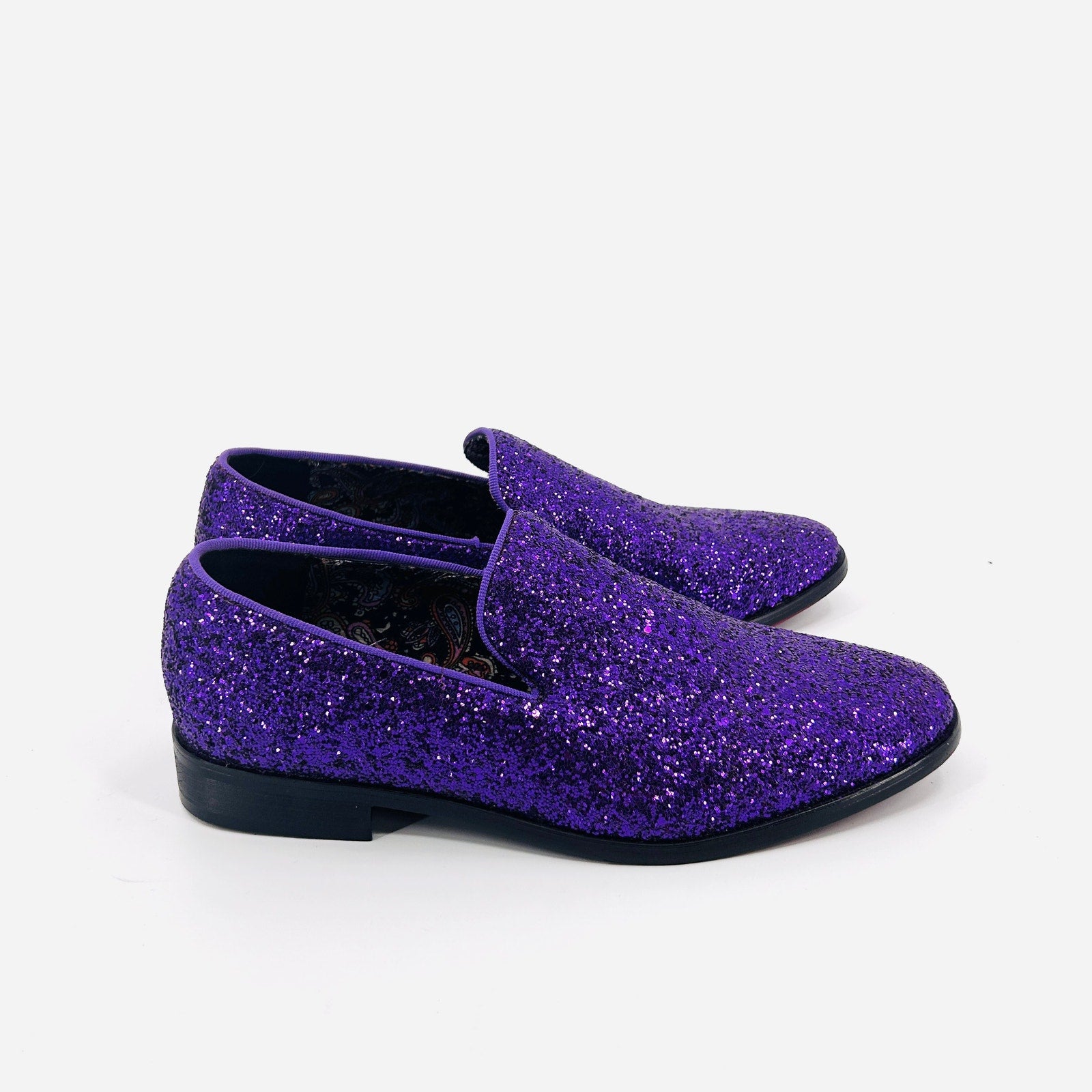 Enzo Romeo Purple Glitter Sparkle Slip-On Loafers Dress Shoes