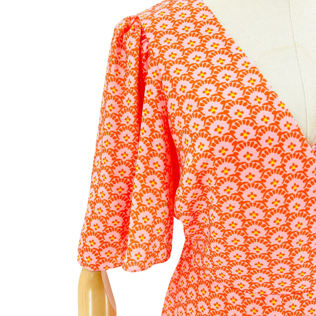 alice + olivia Pink Orange Retro Floral Print Wrap Dress