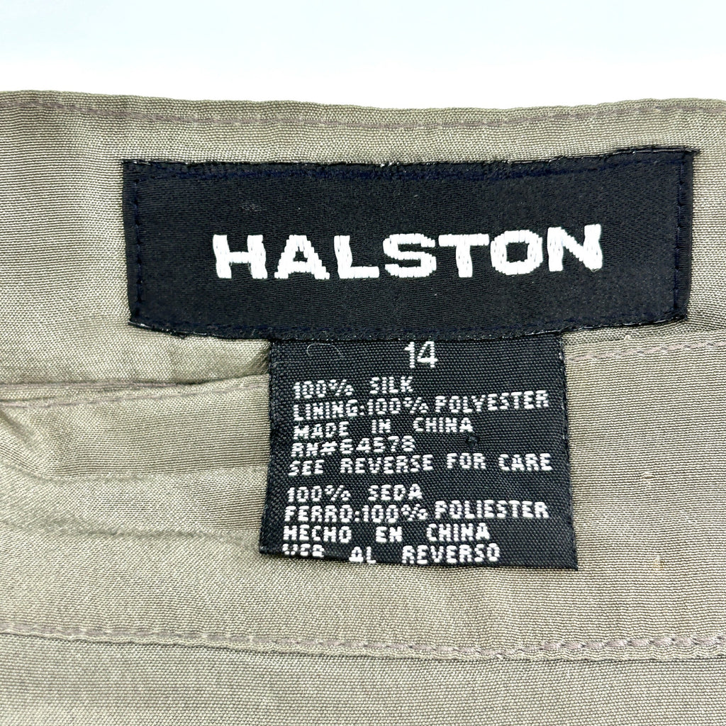 Halston Dusty Sage 100% Silk Paisley Print Fully Lined Maxi Wrap Skirt