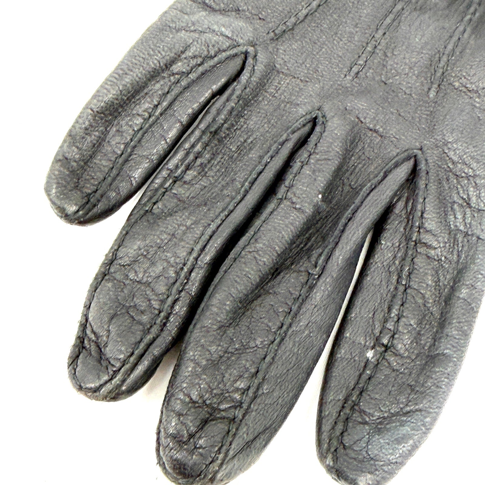 Vintage 90s Black Genuine Leather Minimalist Snap Closure Driving Gloves