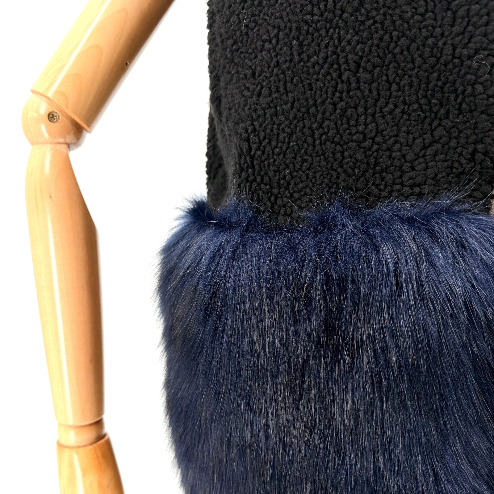 Saks Fifth Avenue Black Blue Sherpa Faux Fur Open Front Vest