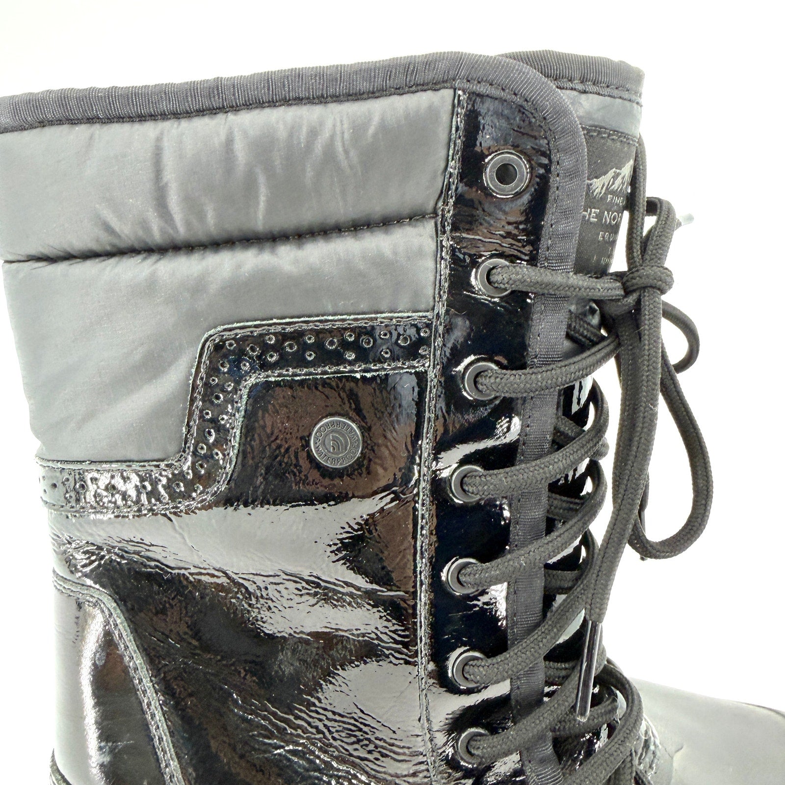 The North Face Black Patent Trim Waterproof Lace Up Snow Boots