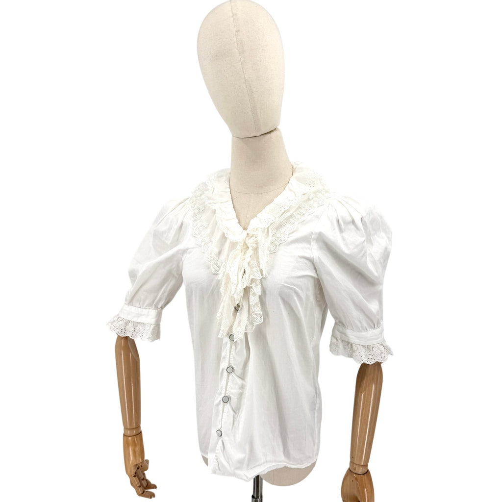 The Kooples White Cotton Lace Ruffle Puff Sleeve Blouse