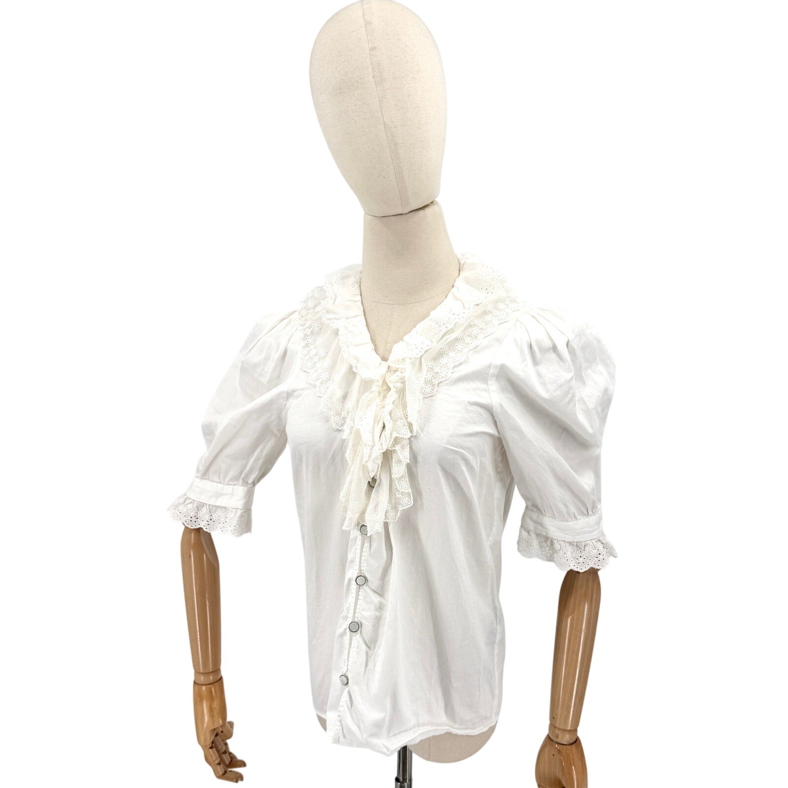 The Kooples White Cotton Lace Ruffle Puff Sleeve Blouse