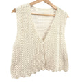 Vintage 90s Cream Ivory 100% Cotton Crochet Boho Button Front Vest