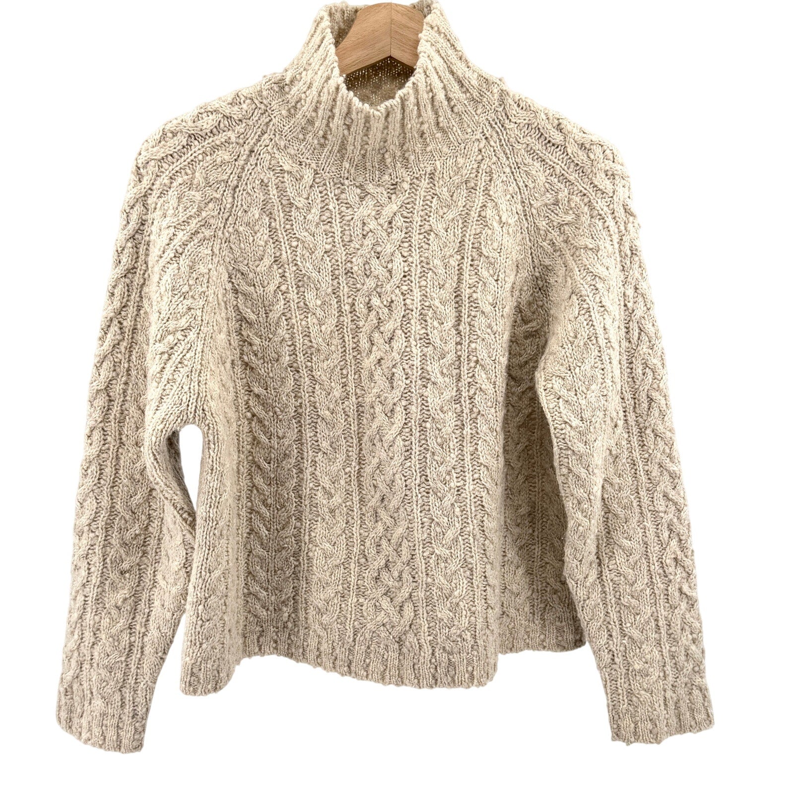 Vintage 90s J.Crew Oatmeal Cable Knit Funnel Neck Sweater