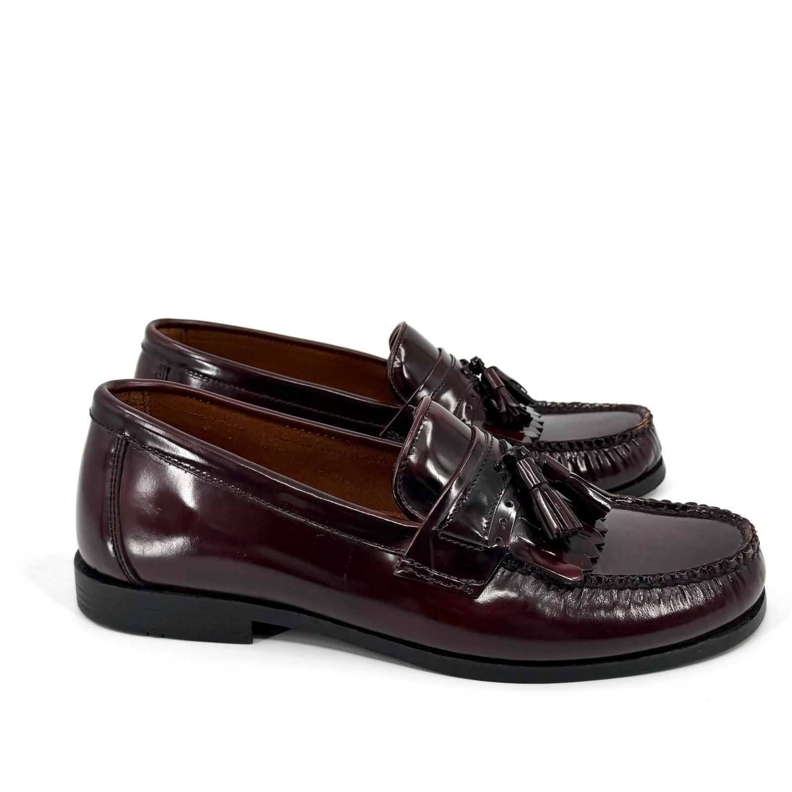 Vintage 90s French Shriner Brown Genuine Leather Tassel Kiltie Beltway Loafers