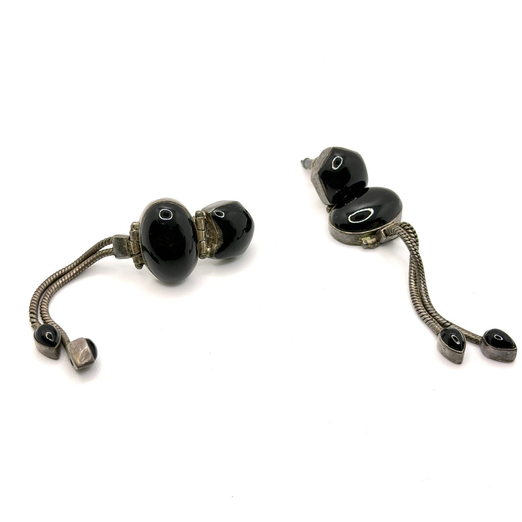 Vintage 80s Onyx Sterling Silver Gothic Tassel Dangle Earrings