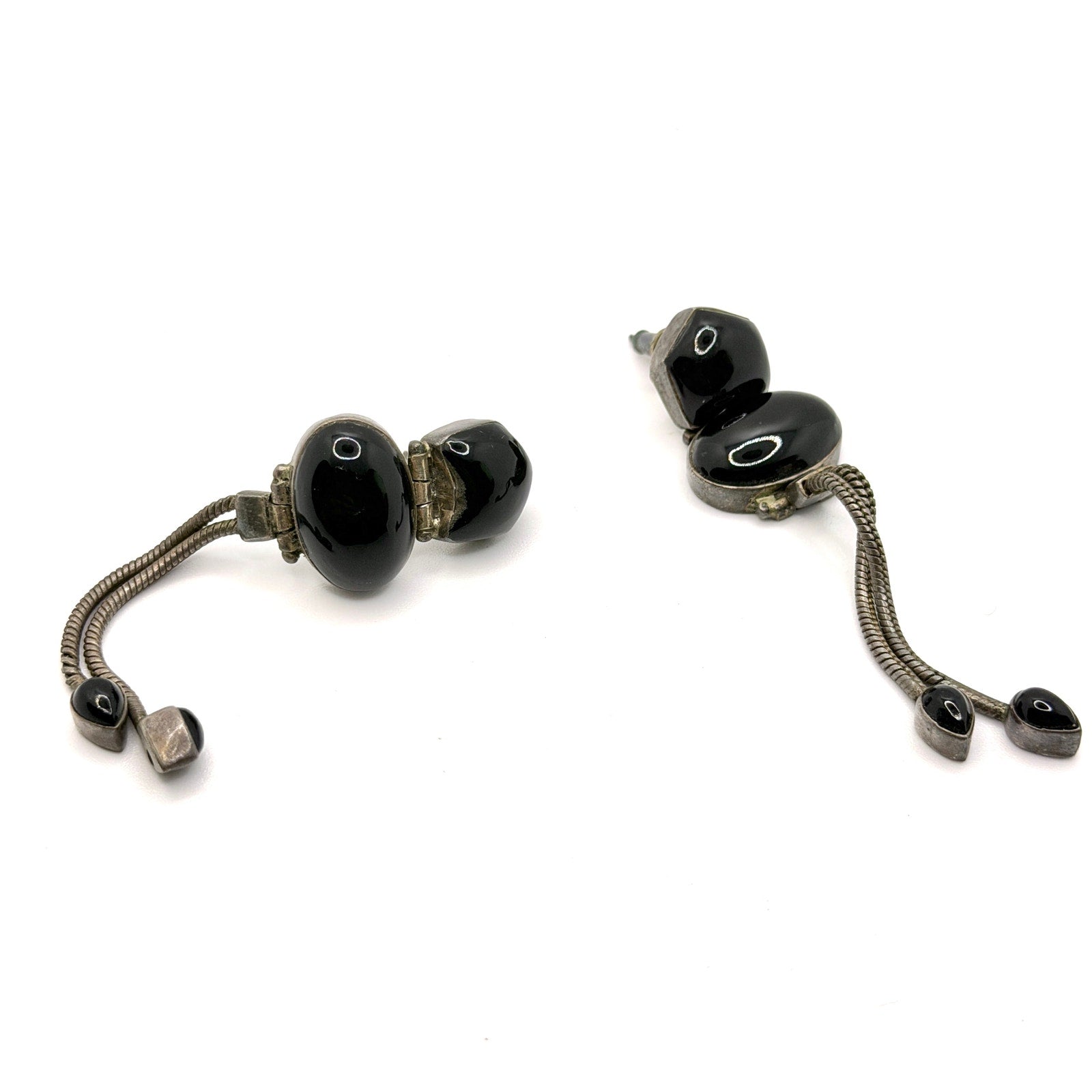 Vintage 80s Onyx Sterling Silver Gothic Tassel Dangle Earrings