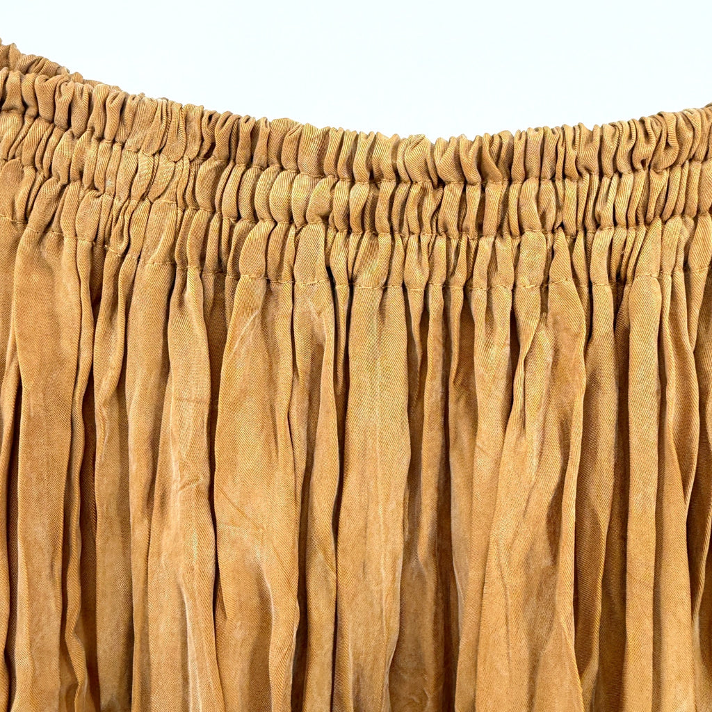 Vintage 90s Mustard Gold Crinkle 100% Rayon Tiered Maxi Peasant Skirt